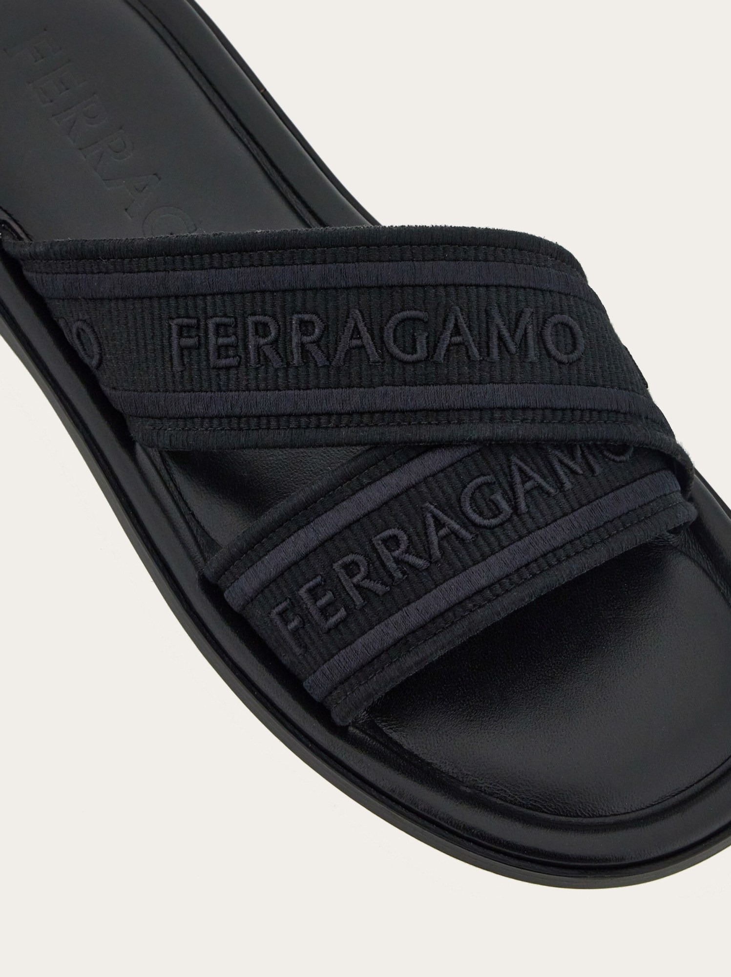 Ferragamo Logo-print Slip-on Style Slides In Black