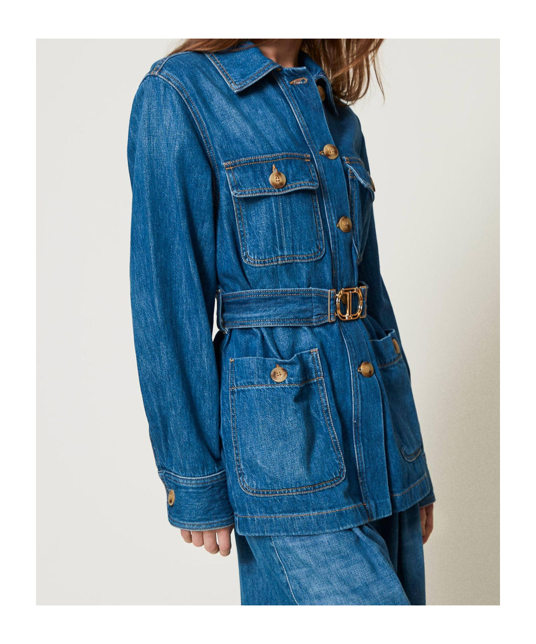 Shop Twinset Safari Denim Jacket In Blue