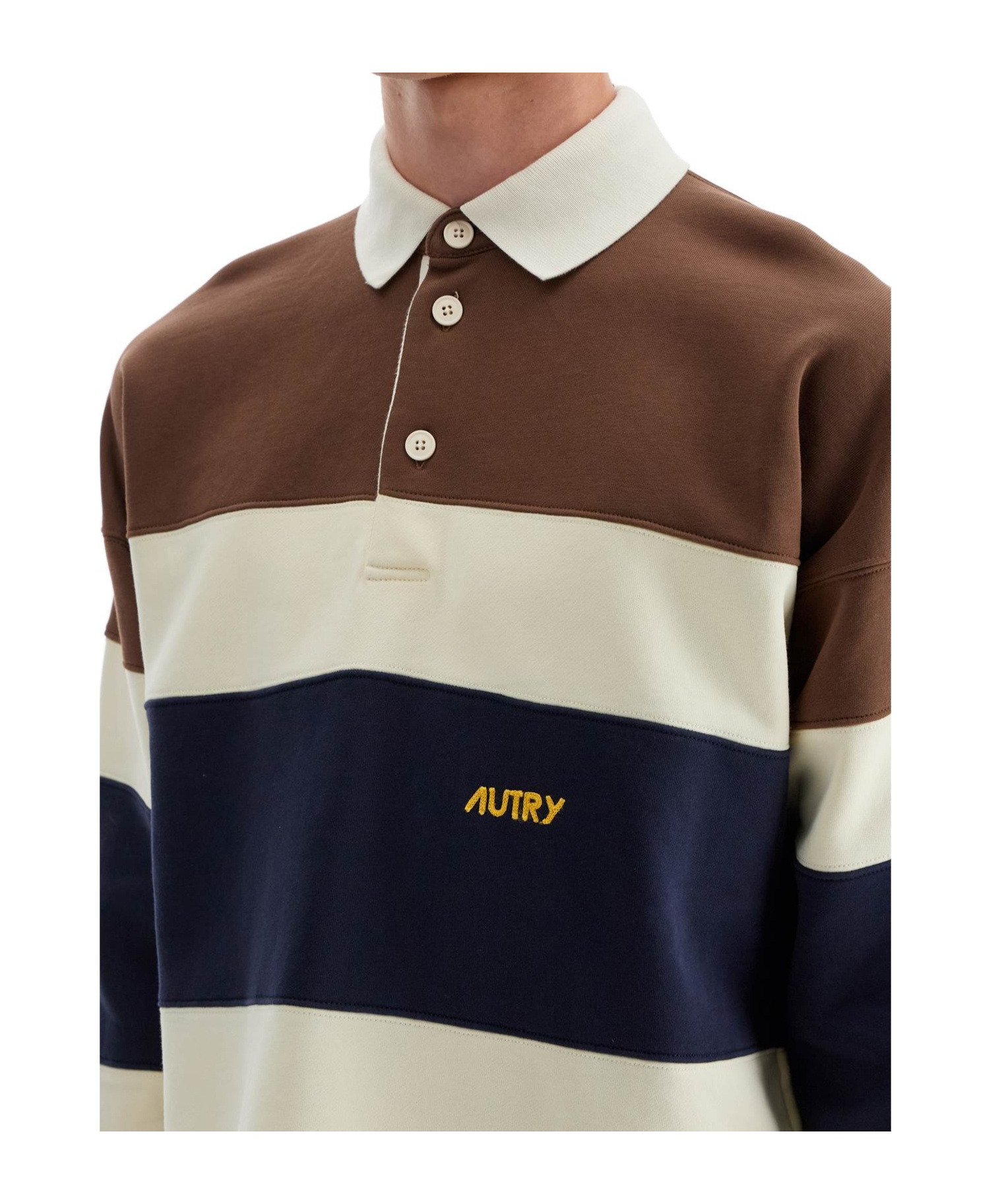 Shop Autry Striped Jersey Polo Shirt In Brown