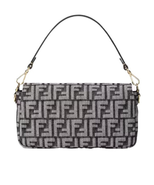 Fendi Baguette Dark Blue Denim-effect Ff Jacquard Bag In Multi