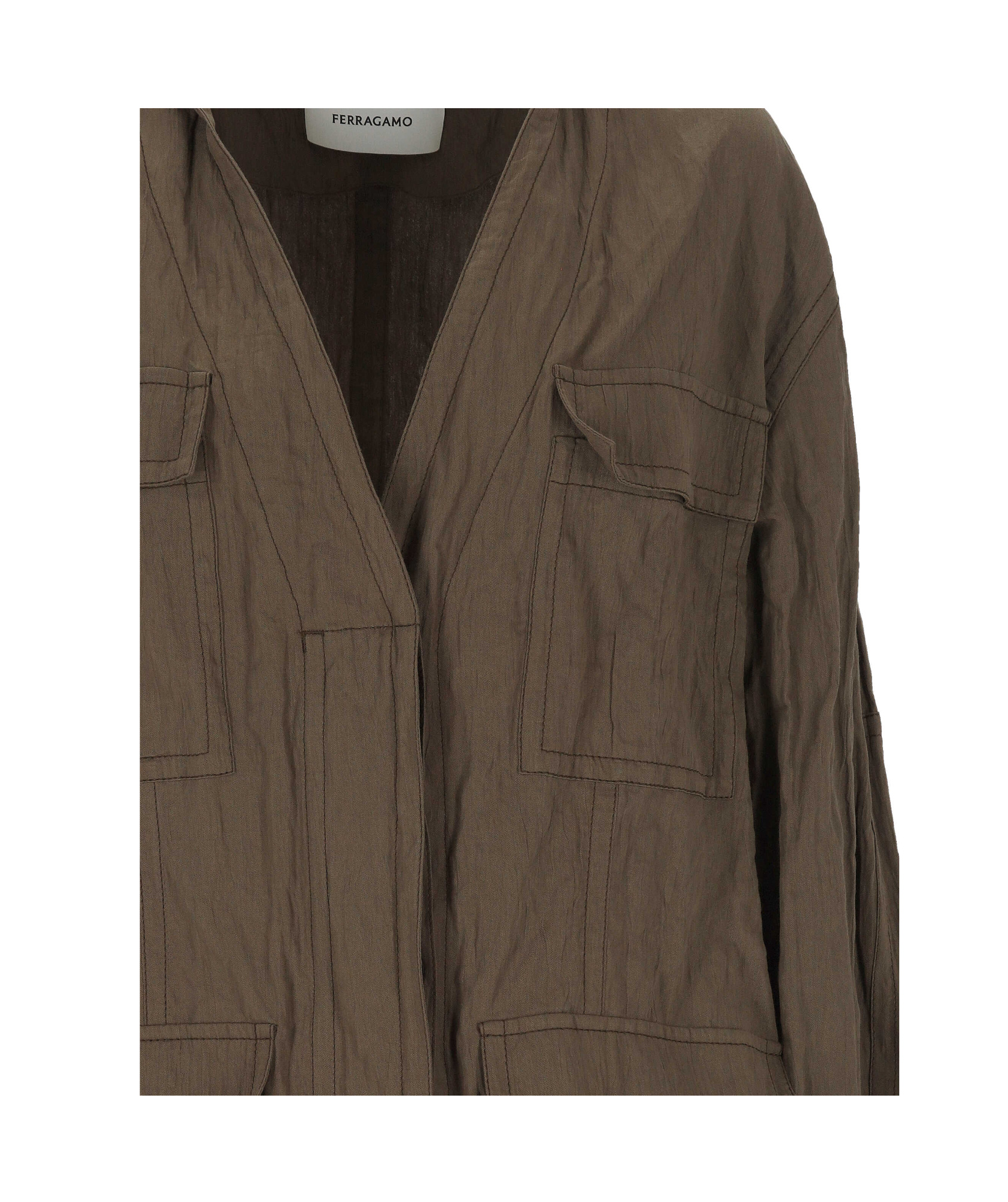Ferragamo Cotton Ruched Effect Jacket In Brown