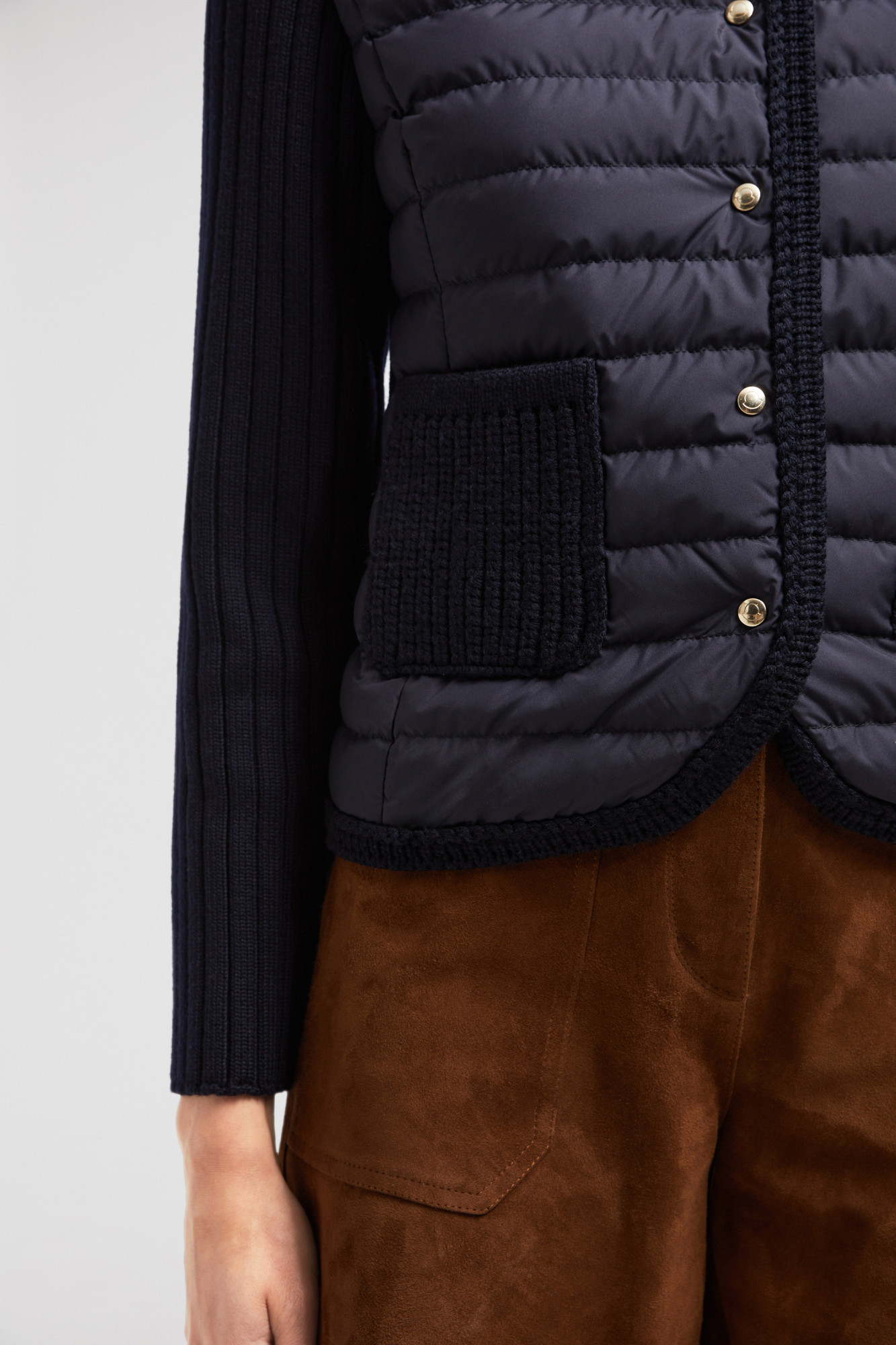 Moncler Knitwear Cardigan With Quilted Front Panel In Navy Blue