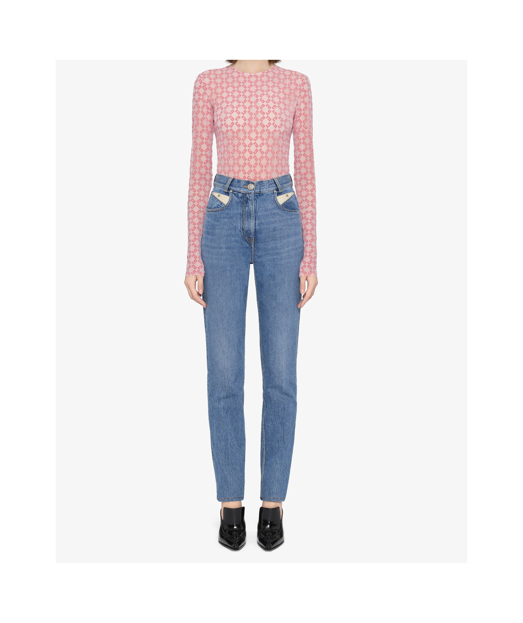 Givenchy Monogram 72 Mesh Fitted Bodysuit In Pink