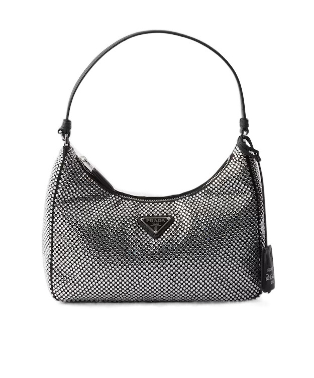 Prada Mini Re-edition 2005 Crystal-embellished Shoulder Bag In Transparent