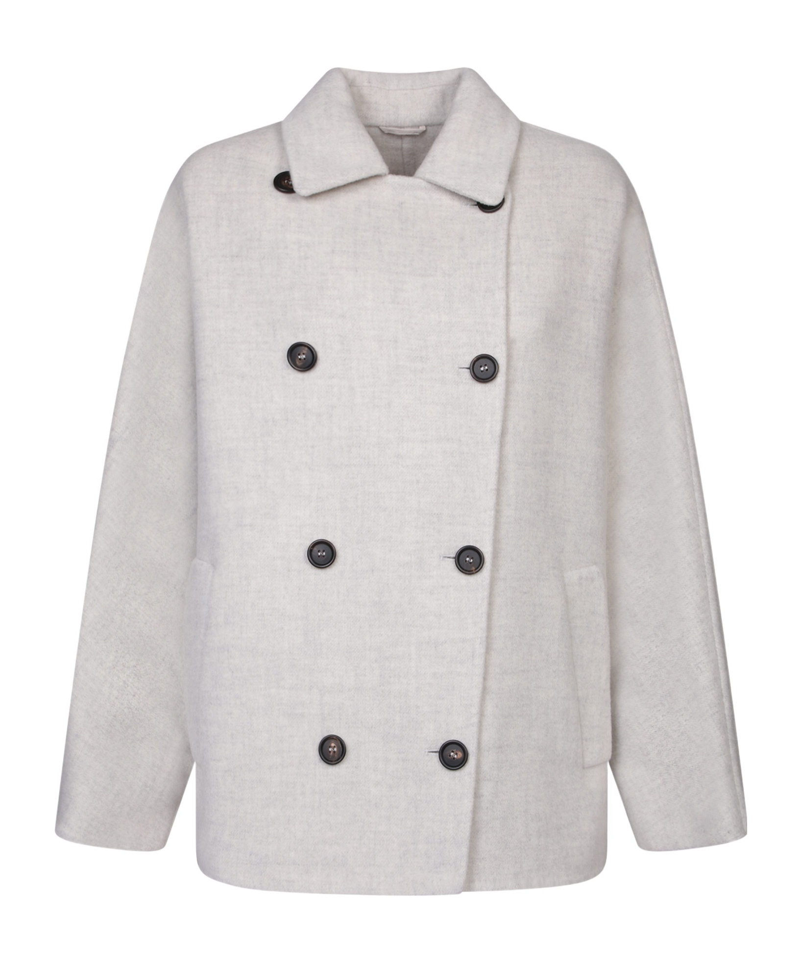 Brunello Cucinelli Mixed Wool Fabric Coat With Six Front Buttons In White
