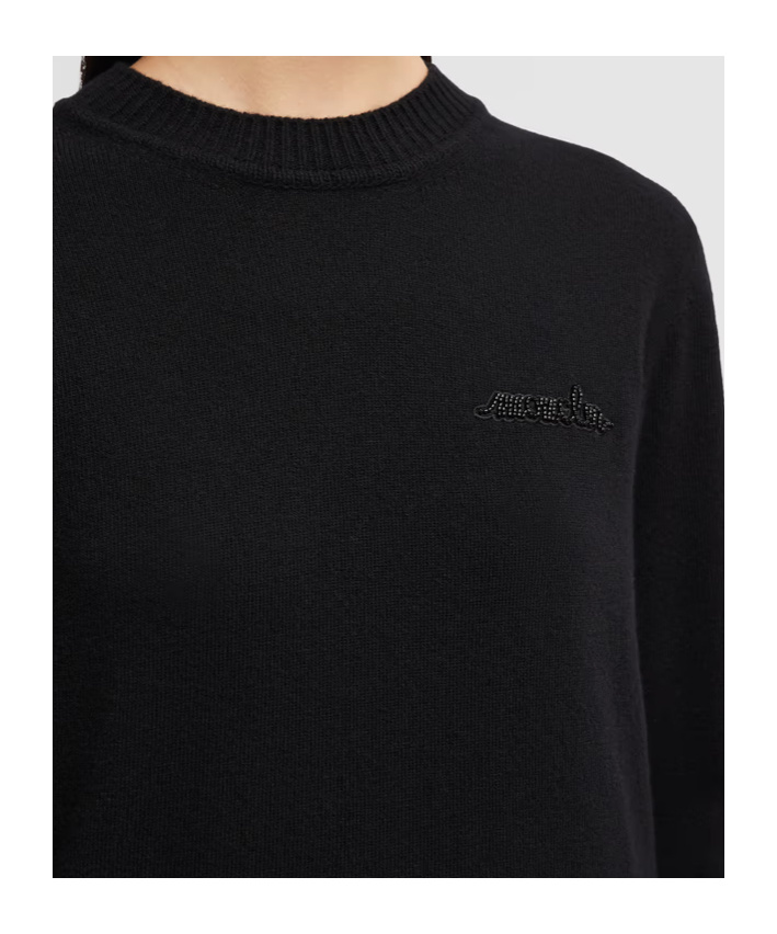 Moncler Beaded Logo Cashmere Wool Sweater In Black
