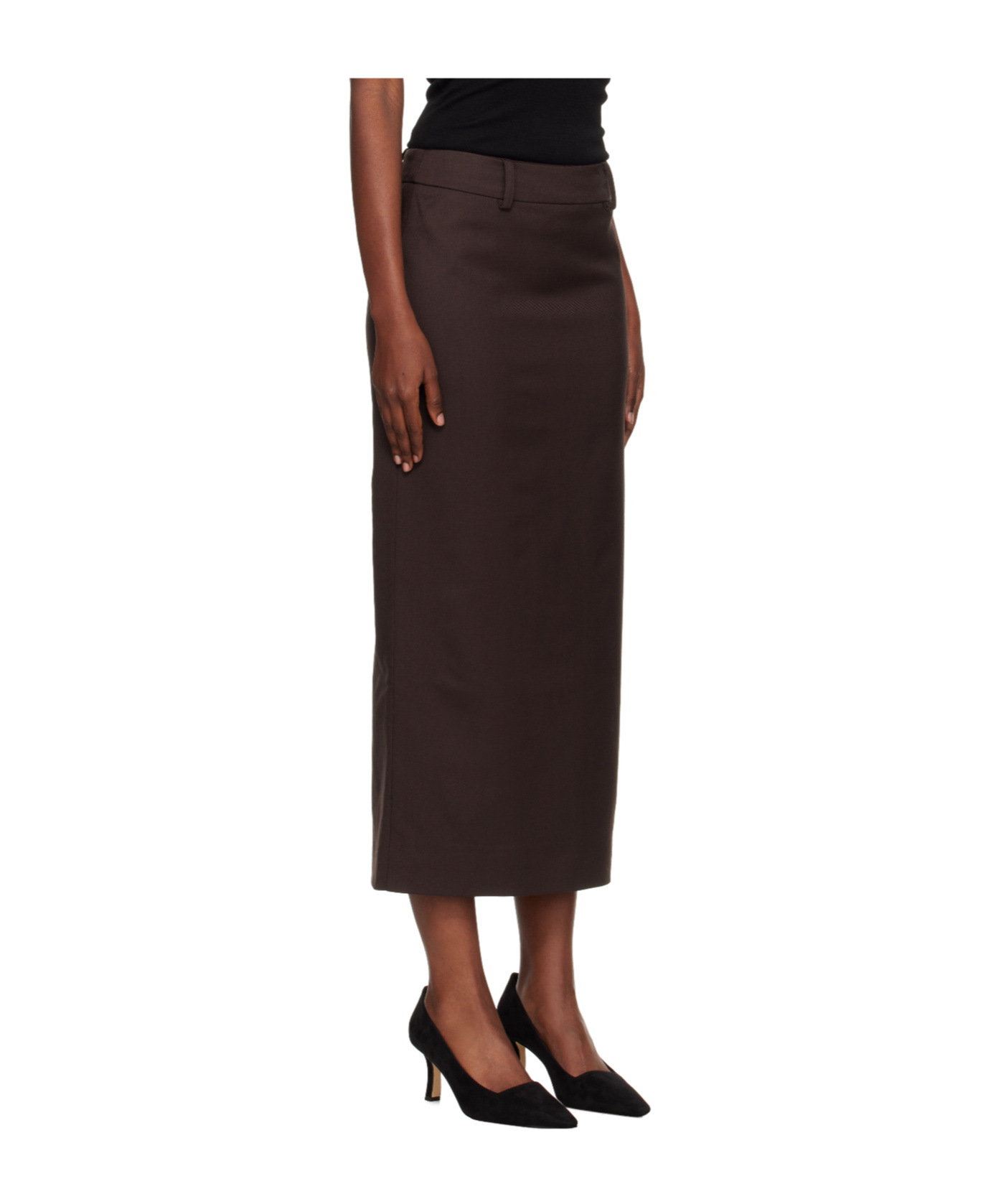 The Frankie Shop Alrose Midi Skirt In Brown