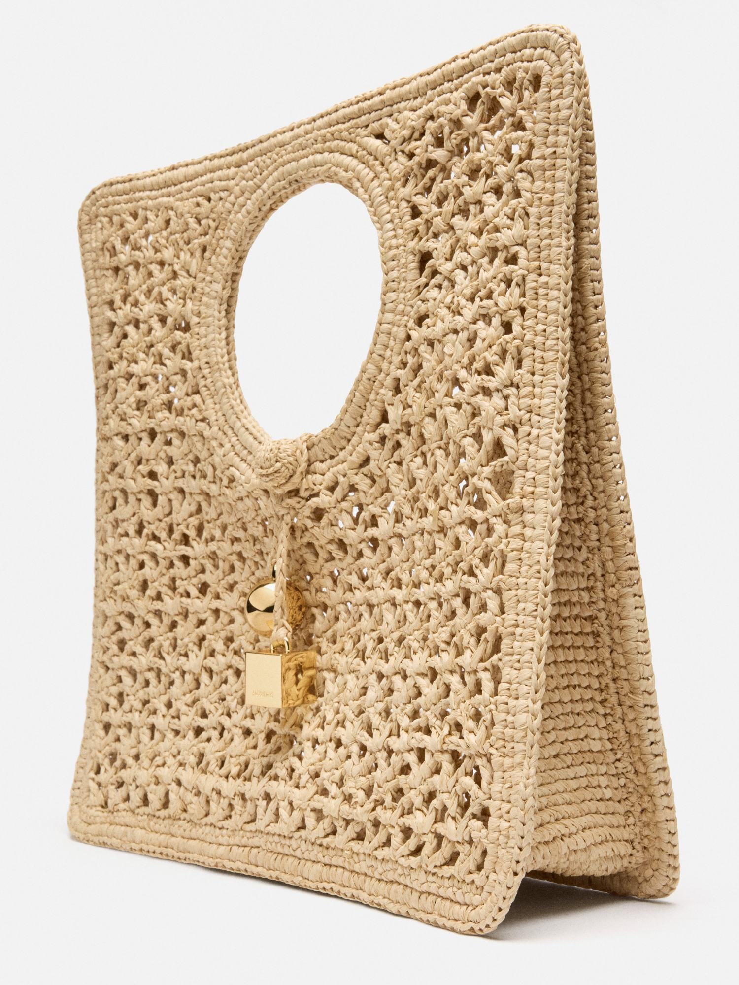 Jacquemus Small The Spiaggia Circular-handle Crochet Tote Bag In Brown