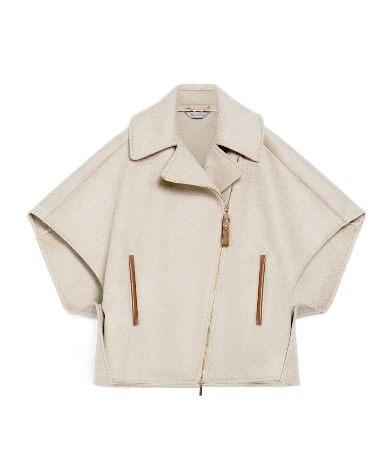 Max Mara Cashmere Motorcycle Cloak In Nude