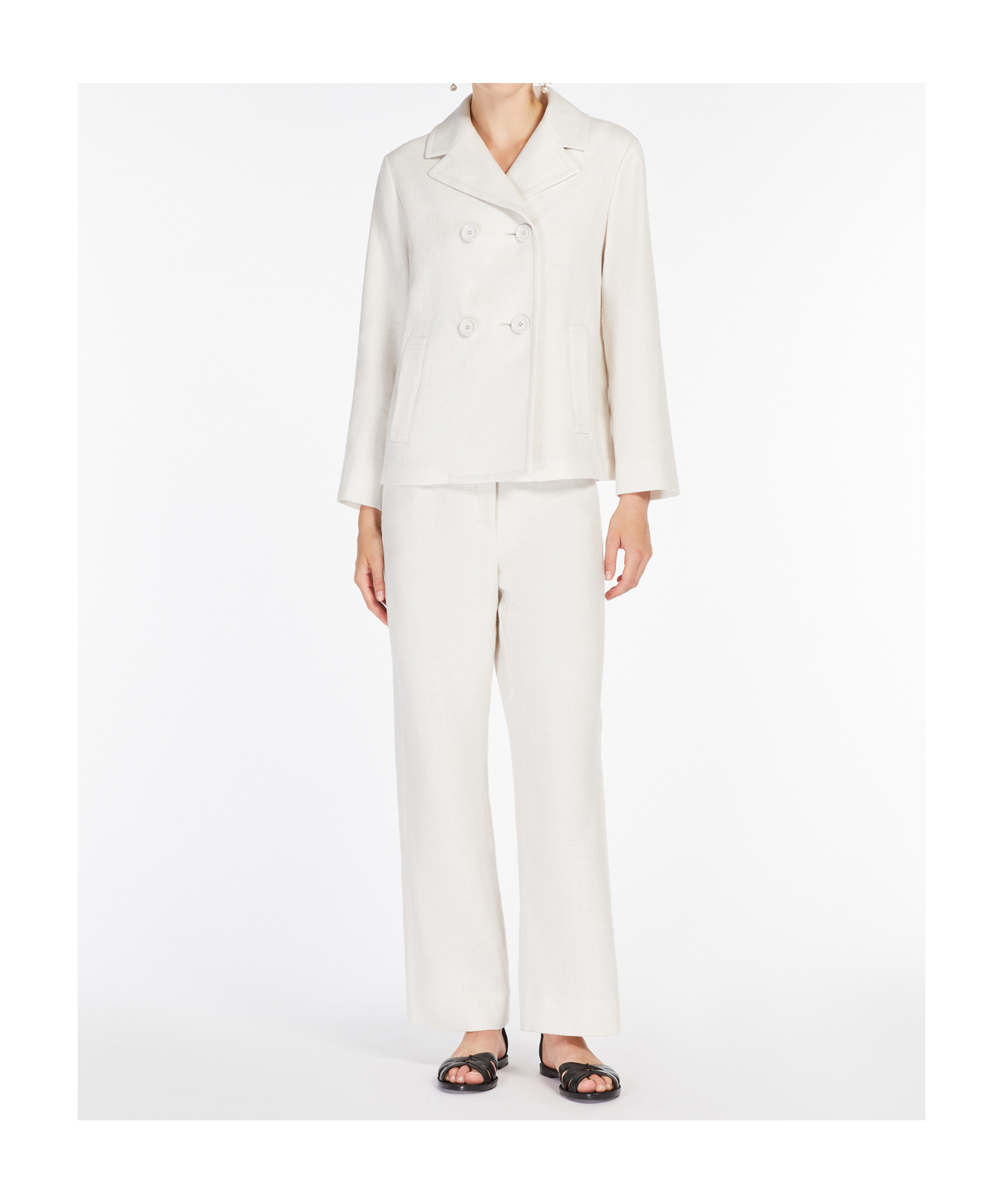 Max Mara Wide-leg Pants In Linen And Cotton Basketweave Fabric In Beige