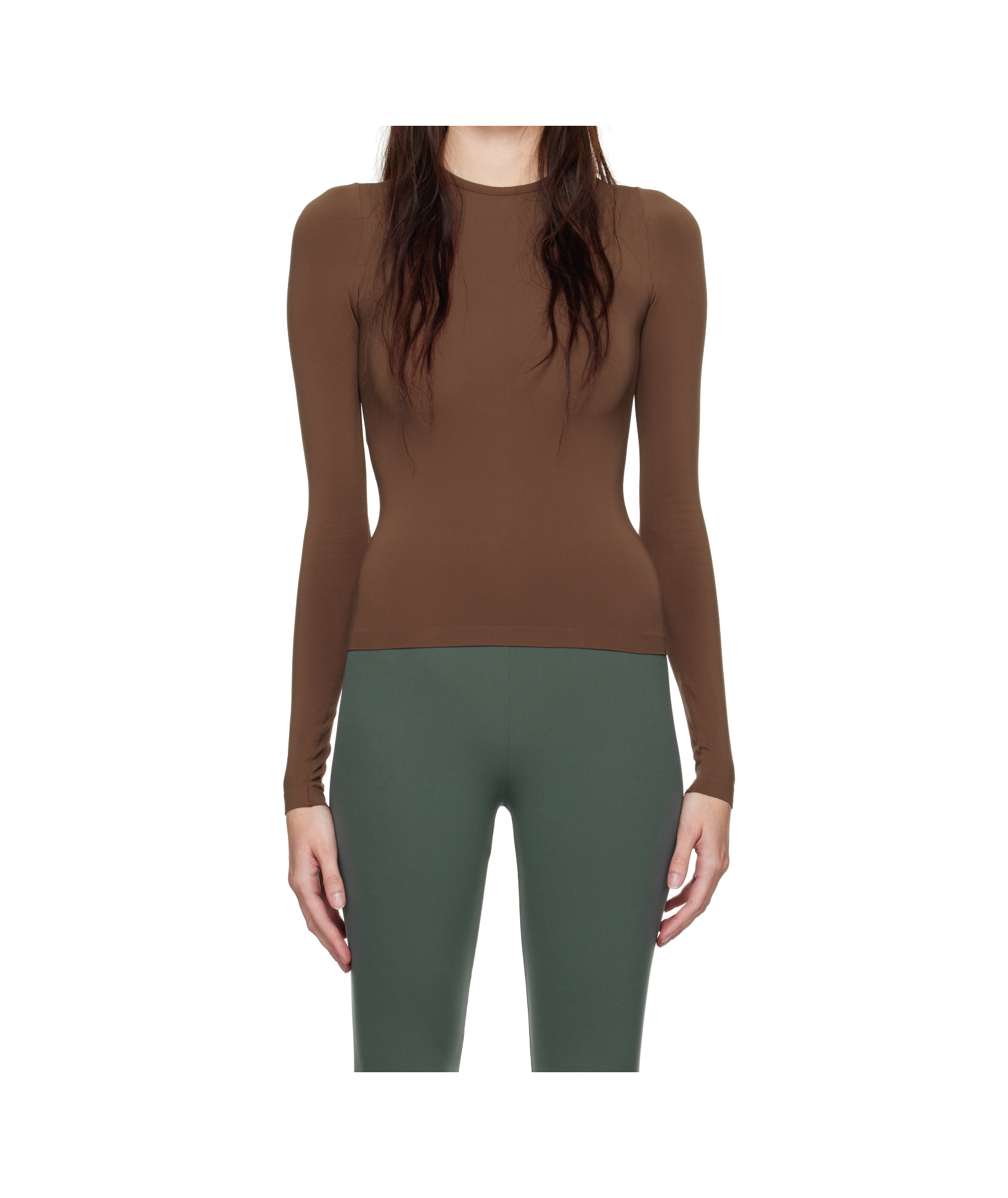 Skims Brown Soft Smoothing Seamless Long Sleeve T-shirt In Brown