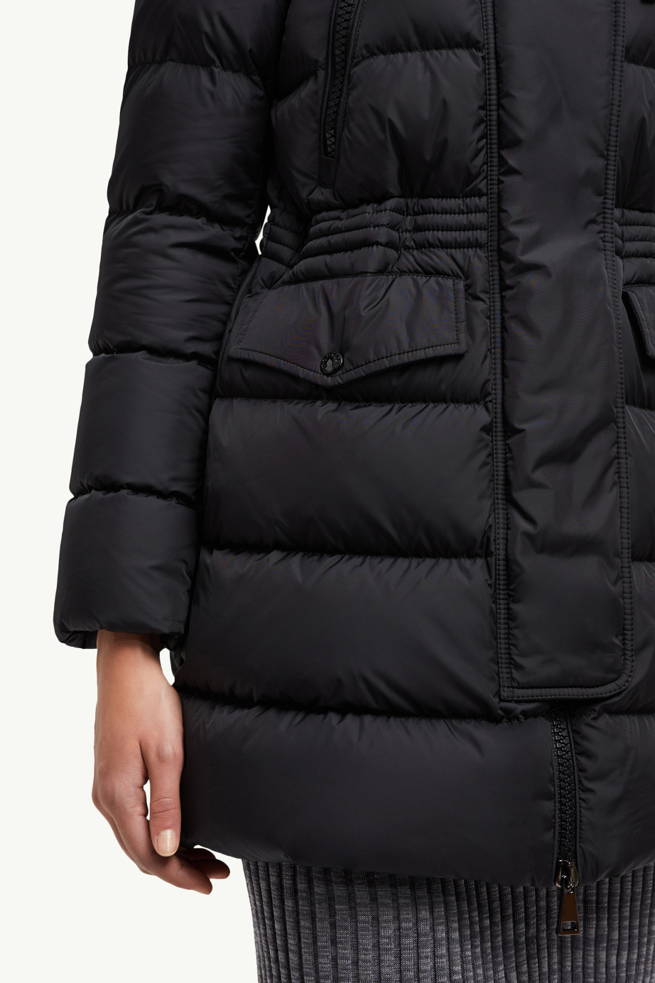 Moncler Aphroti Hooded Shearling-trimmed Long Down Jacket In Black