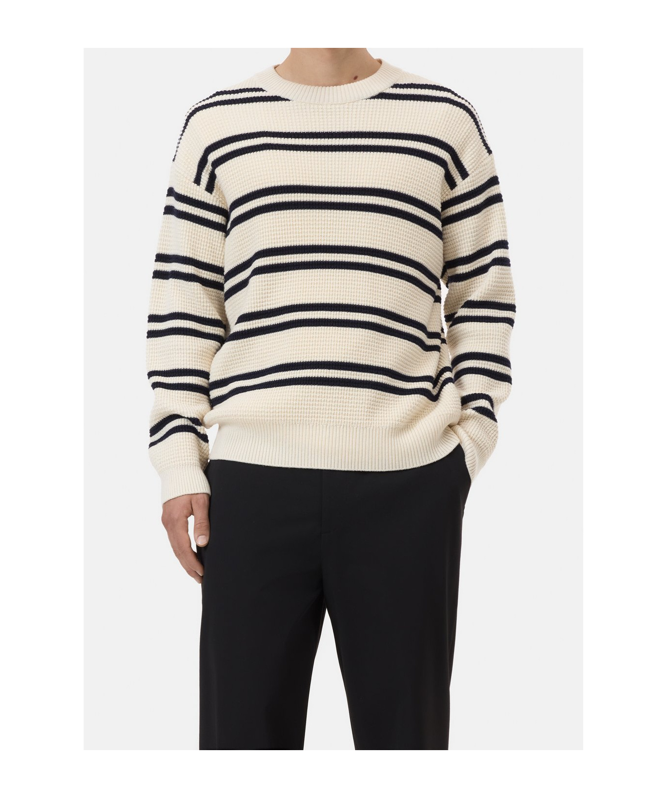 Closed Striped Knitted Sweater In Neutral