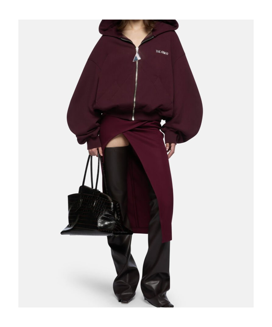 Attico Bordeaux Cropped Sweatshirt With Fixed Hood And Logo Lettering On The Front In Cotton Woman In Brown