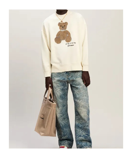 Palm Angels Cotton Crew Neck Sweatshirt With Teddy Bear Motif In White