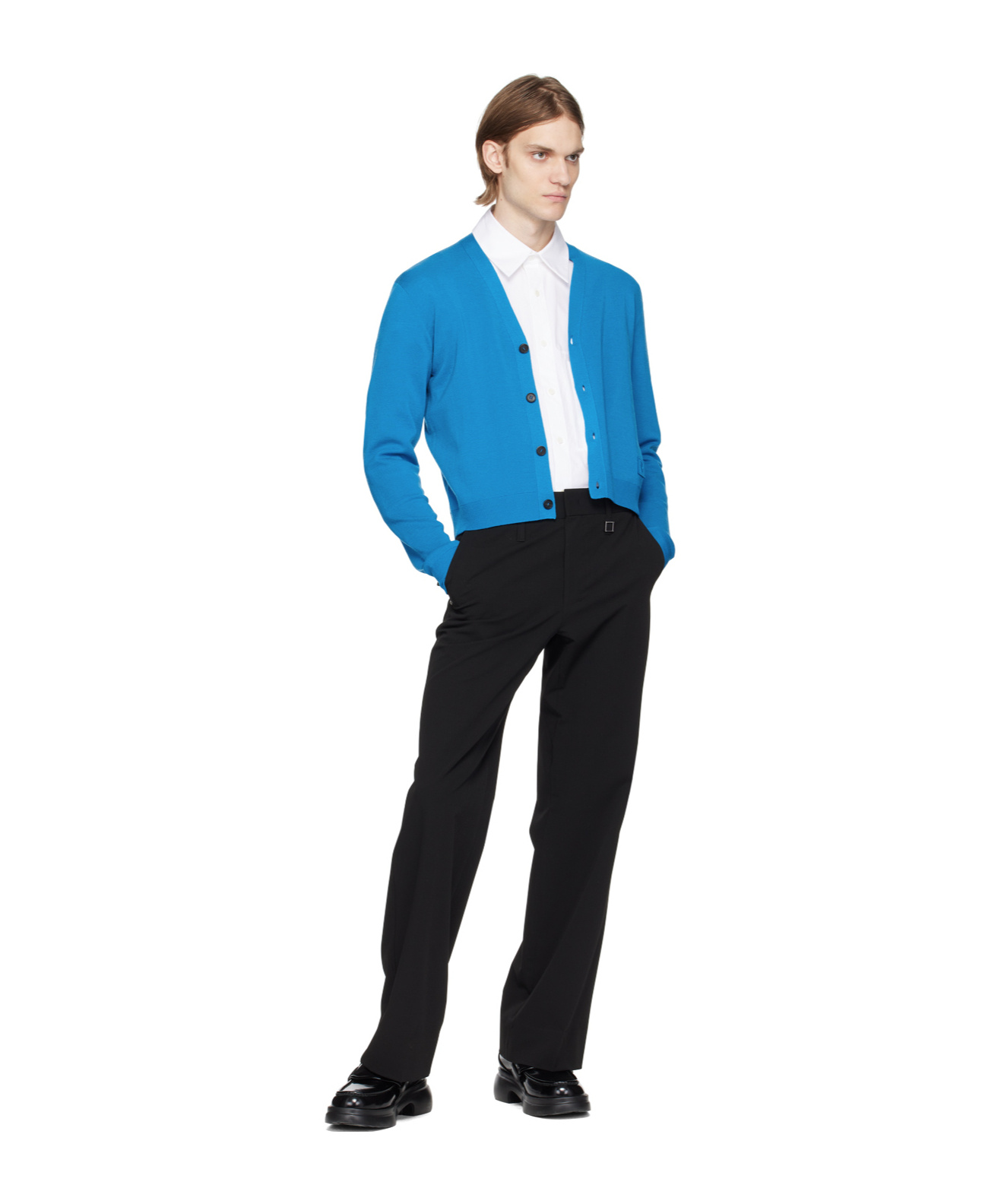 Shop Wooyoungmi Button Long-sleeved Cardigan In Blue