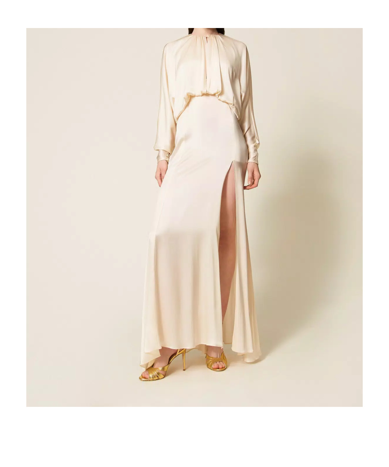 Twinset Gathered-bodice Satin Dress In Neutral