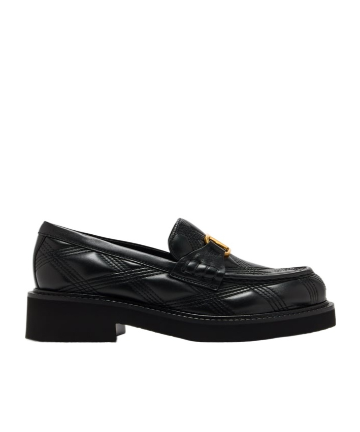 Valentino Black Leather Loafers In Black