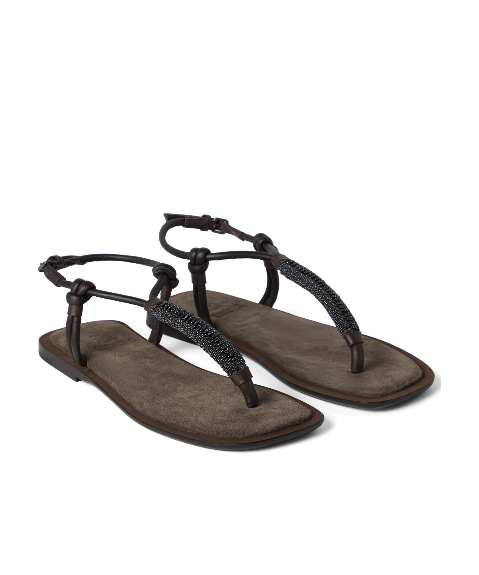 Brunello Cucinelli Monili-chain Leather Sandals In Black