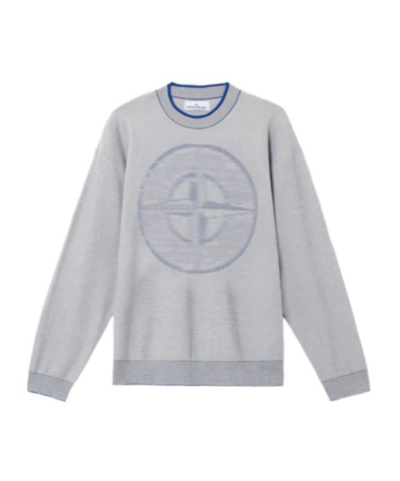 Stone Island Oversized Fit Mock Neck Jumper With Two-toone Yarn In Cornflower Blue