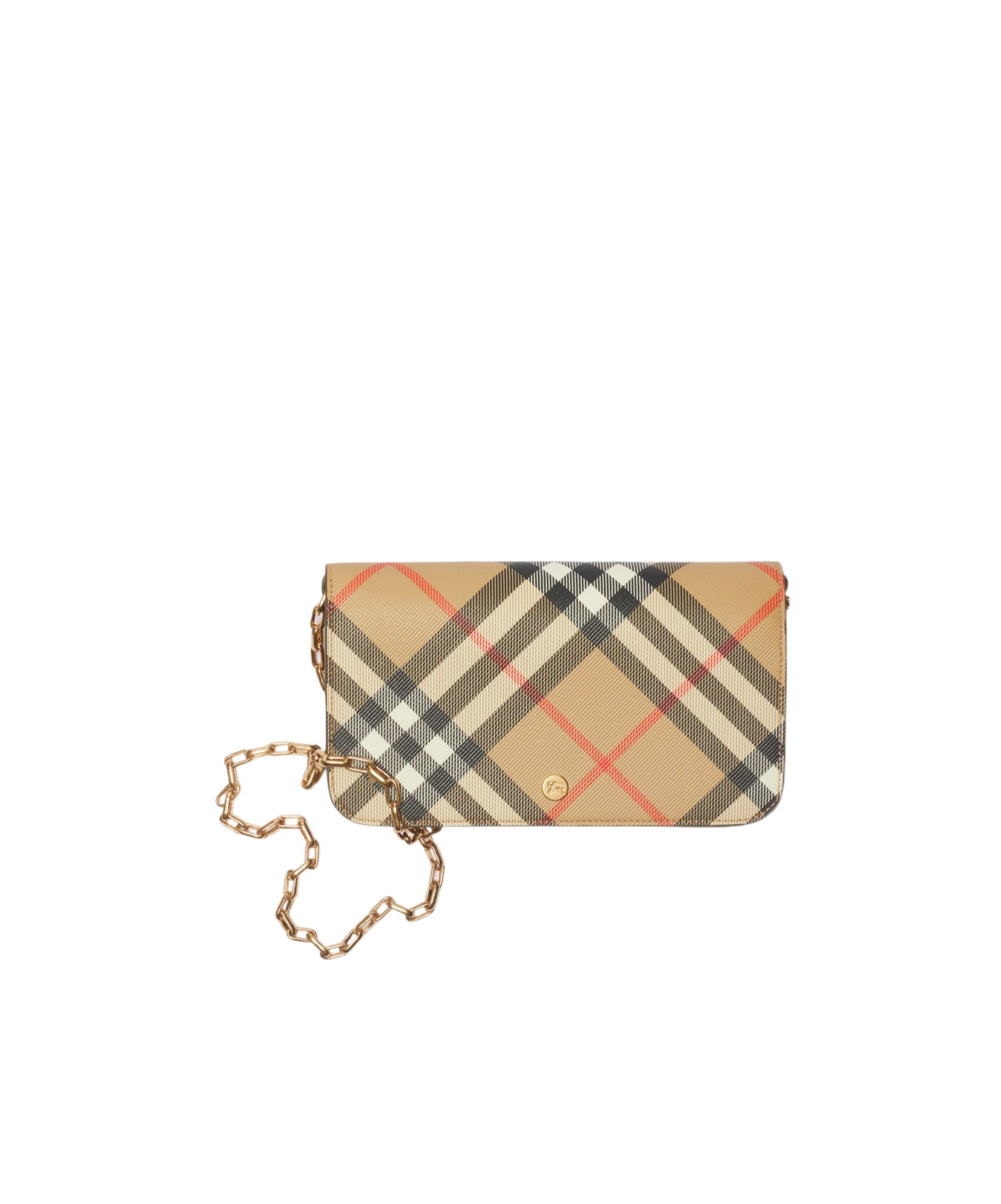 Burberry Check Chain Strap Wallet In Nude
