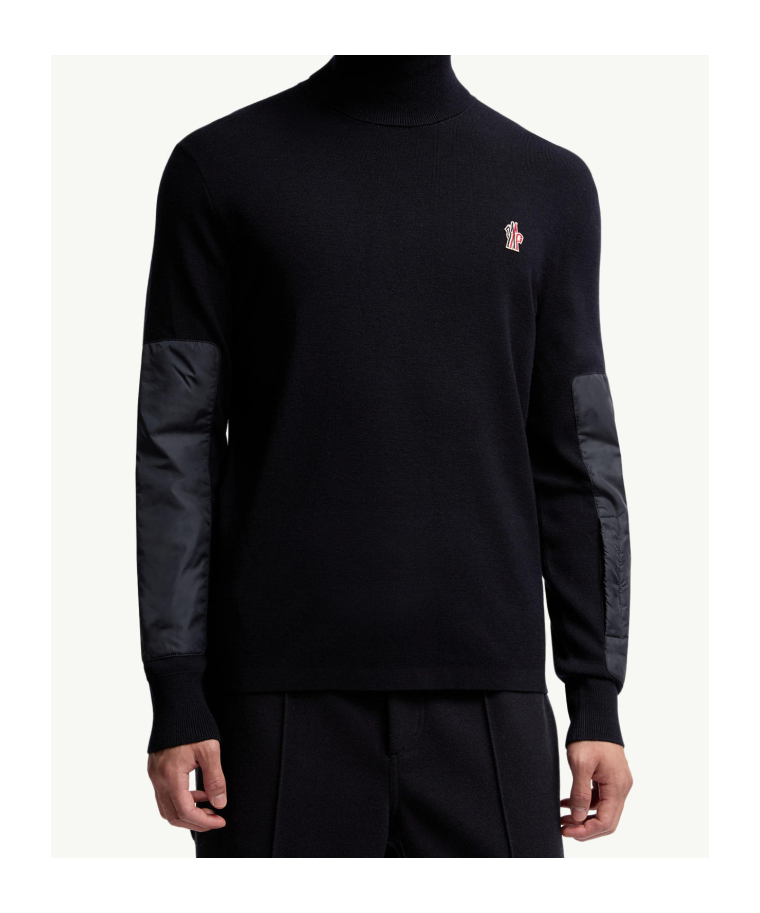 Moncler Wool Turtleneck Sweater Featuring Ribbed Cuffs In Blue