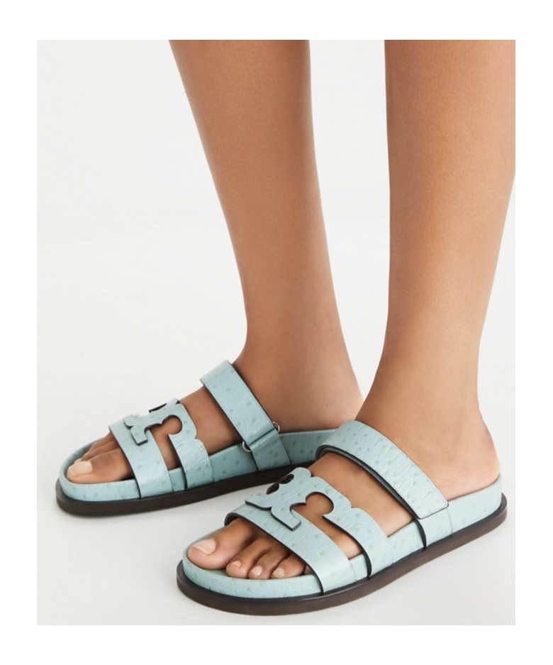 Tory Burch 'ines' Blue Sandals With Patch Logo On The Front In Green