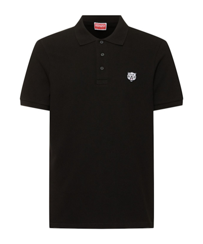 Kenzo Men's Gots Happy Tiger Embroidered Slim Polo In Black