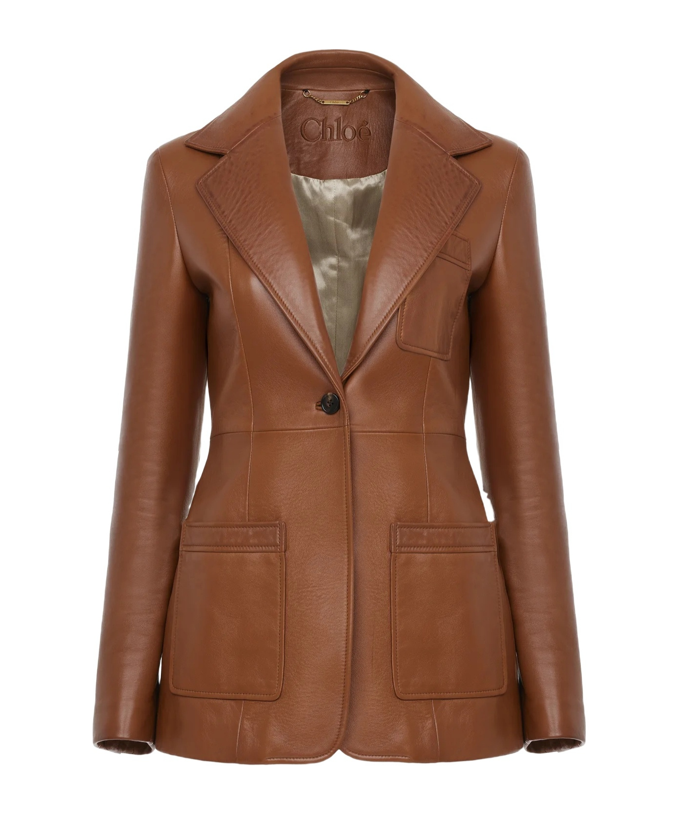 Chloé Structured Leather Blazer Notched Lapel In Brown