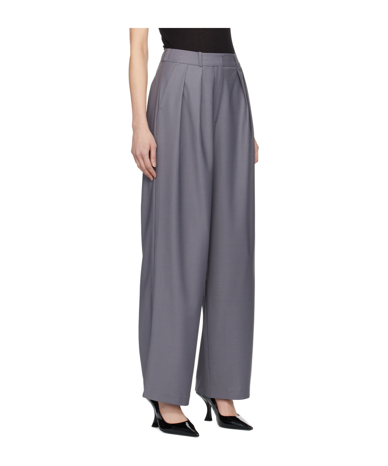 The Frankie Shop Womens Grey Ripley Pleated Wide-leg Wool-blend Trousers