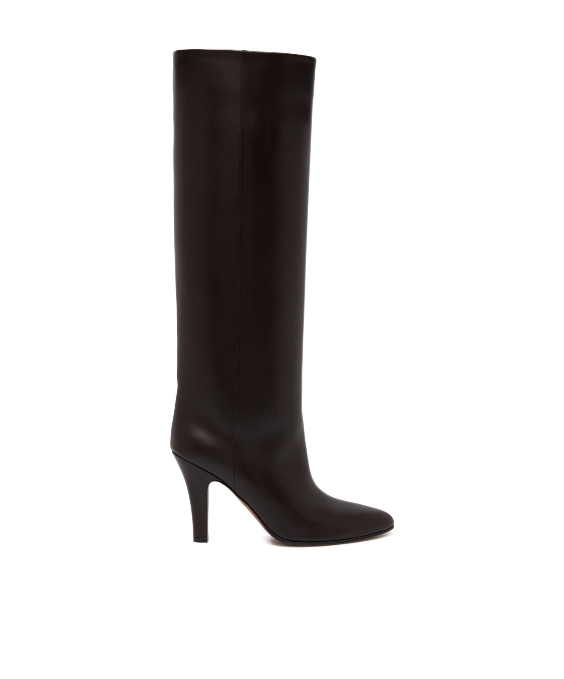 The Row Mona Leather Knee Boots In Lacquer Brown