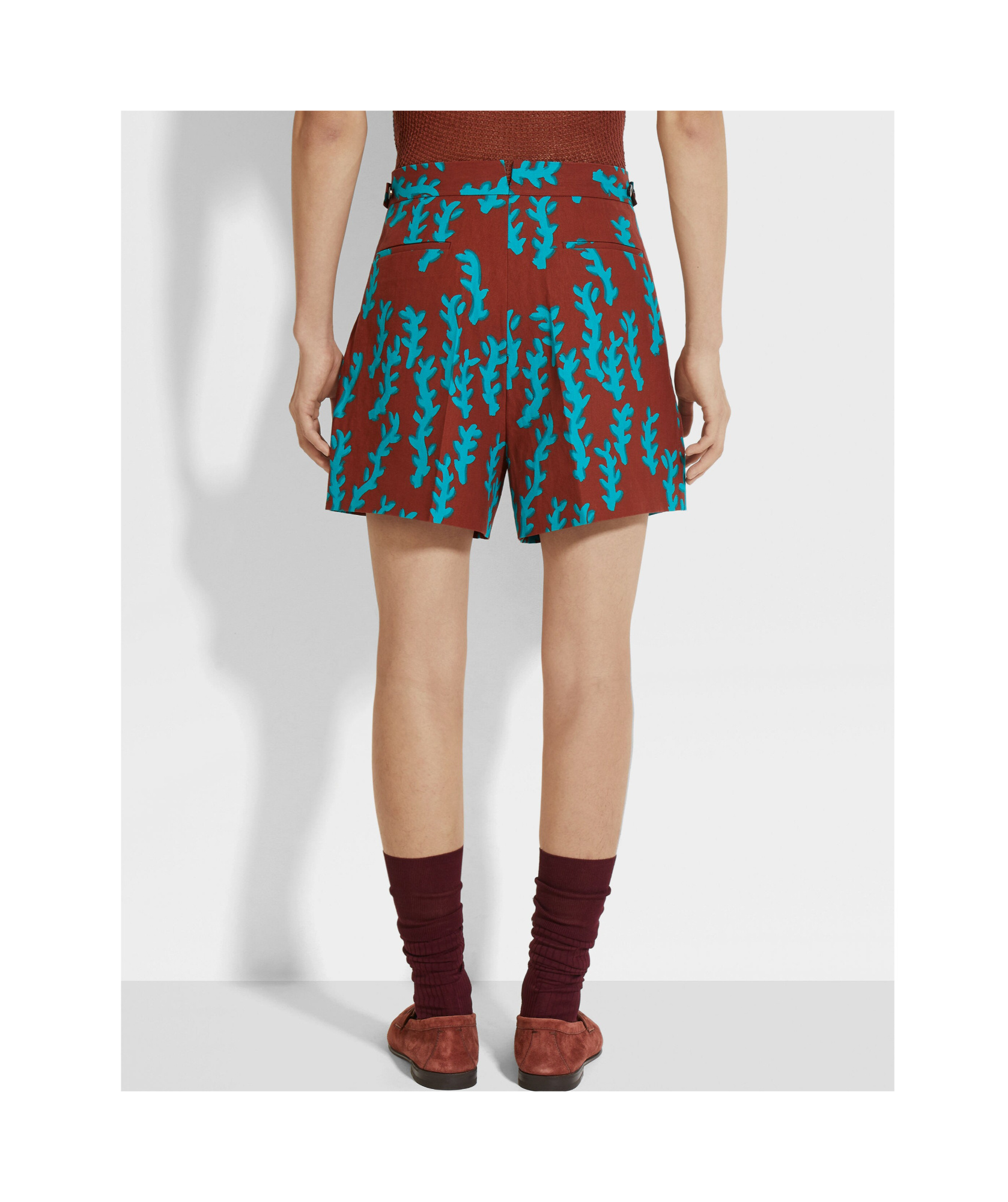 Zegna Brick Red And Bright Teal Blue Oasi Lino Shorts In Brown