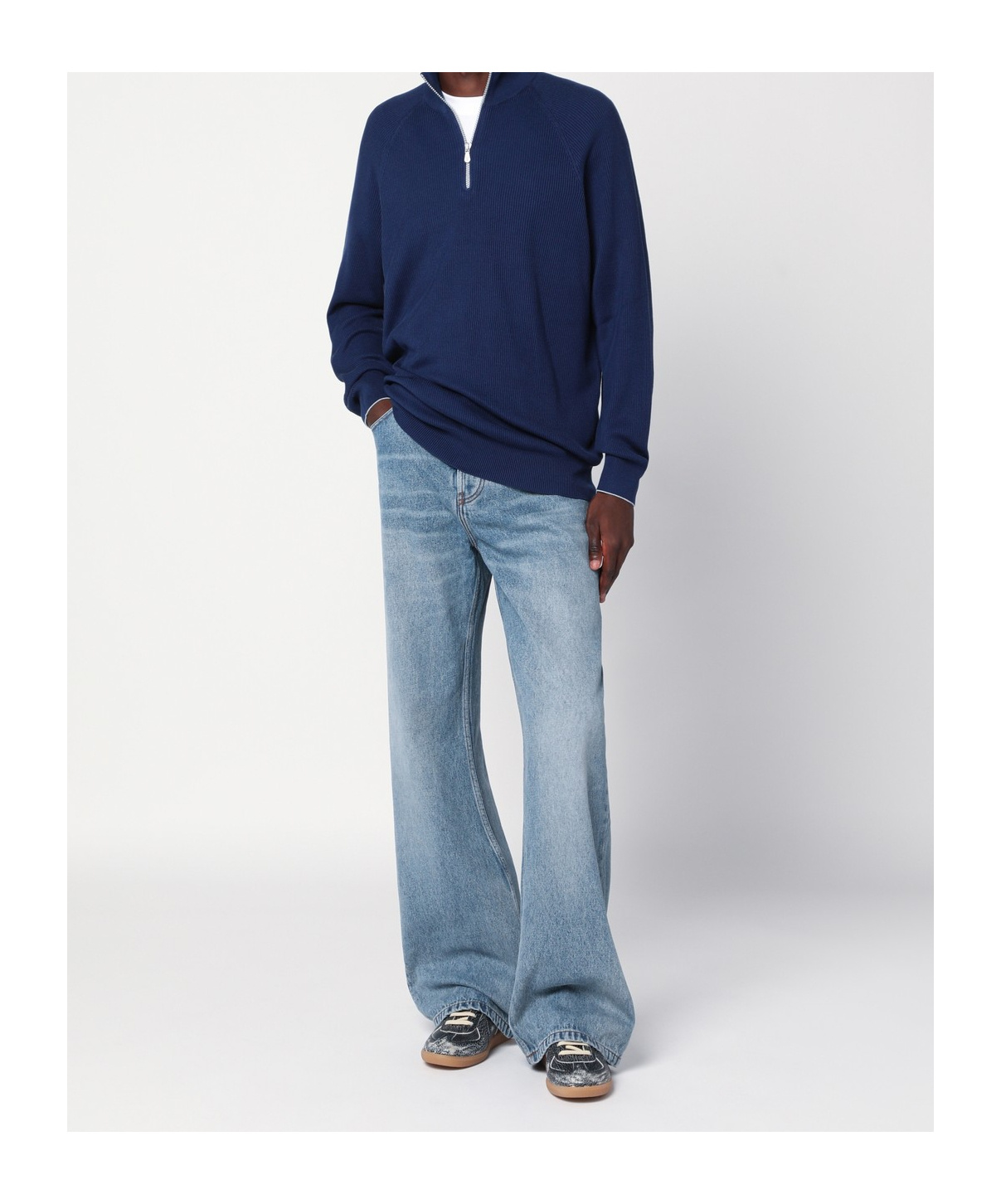 Brunello Cucinelli Long-sleeved Ribbed Sweater In Blue