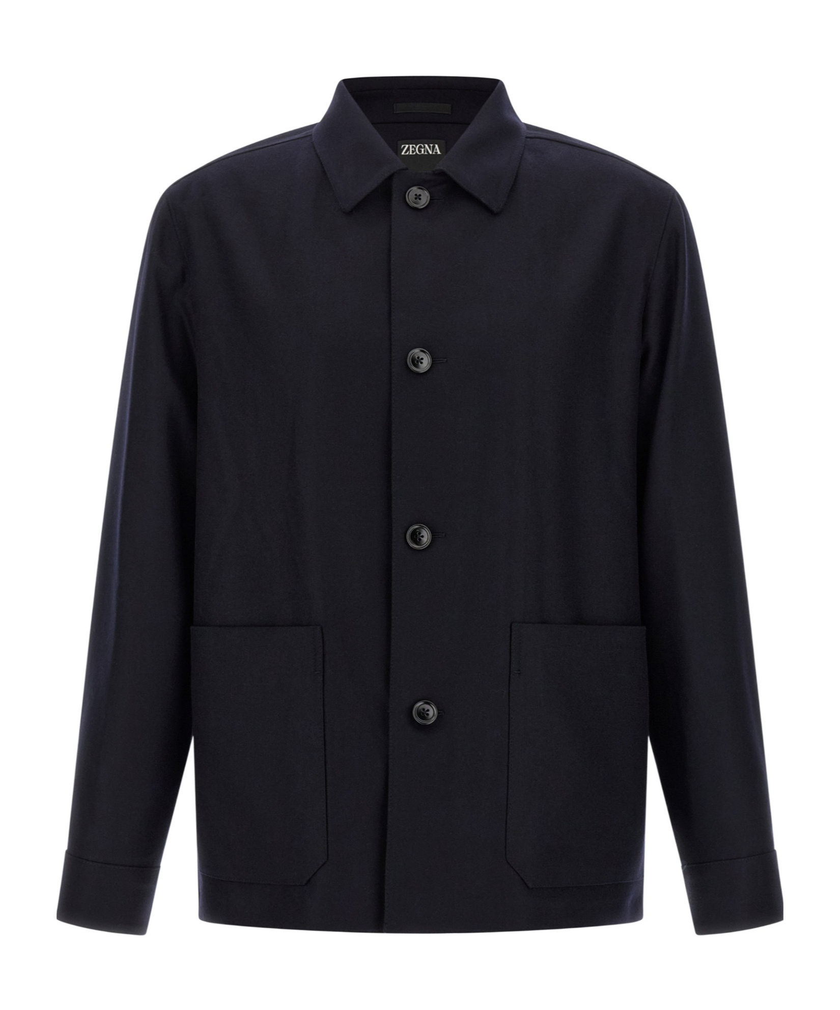 Zegna Overshirt With Collared Design And Pockets In Black