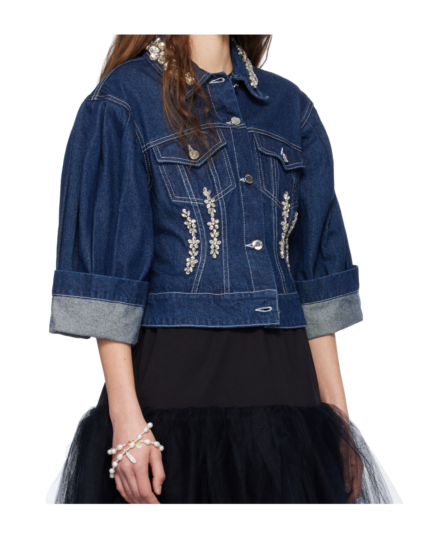Simone Rocha Crystal-embellished Denim Jacket In Blue