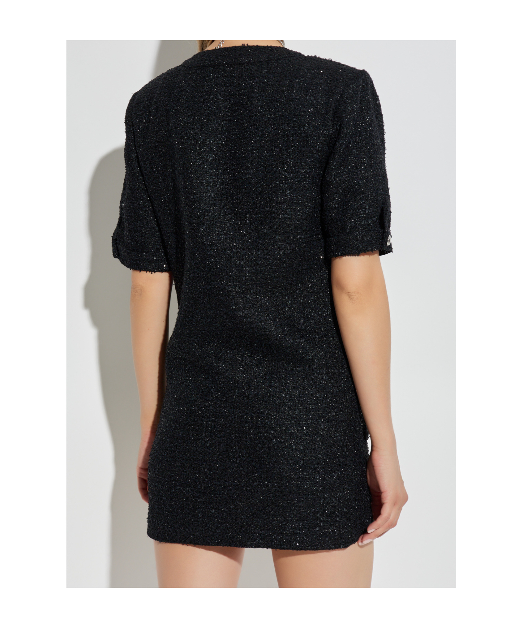 Alessandra Rich Bow-embellished Tweed Dress In Black
