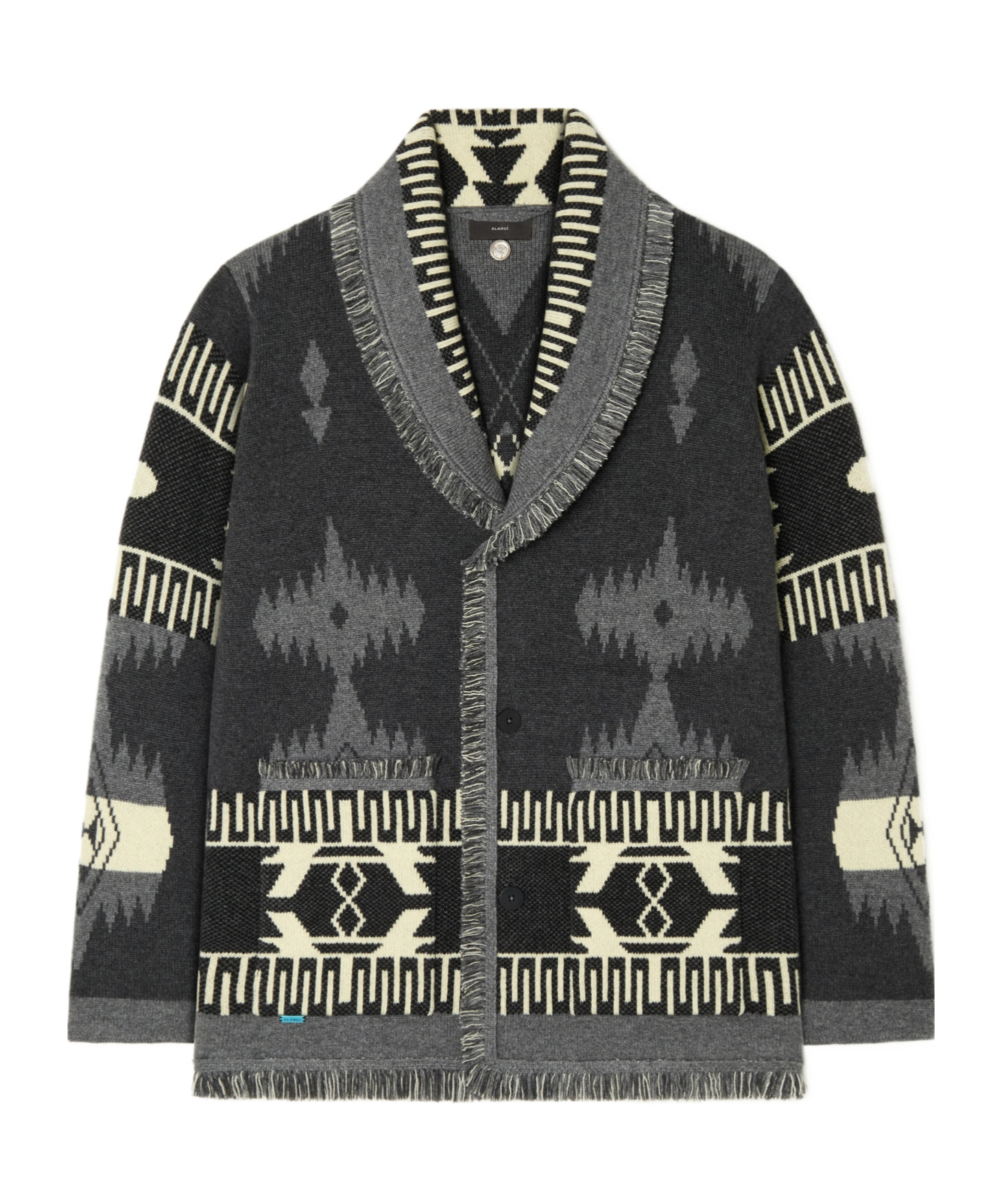 Alanui Icon Jacquard Fringed Cardigan In Black