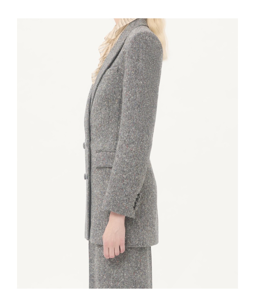 Valentino Double-breasted Natte Buttoned Blazer In Gray