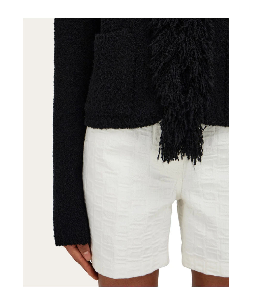 Ferragamo Cardigan With Fringe Detail In Black