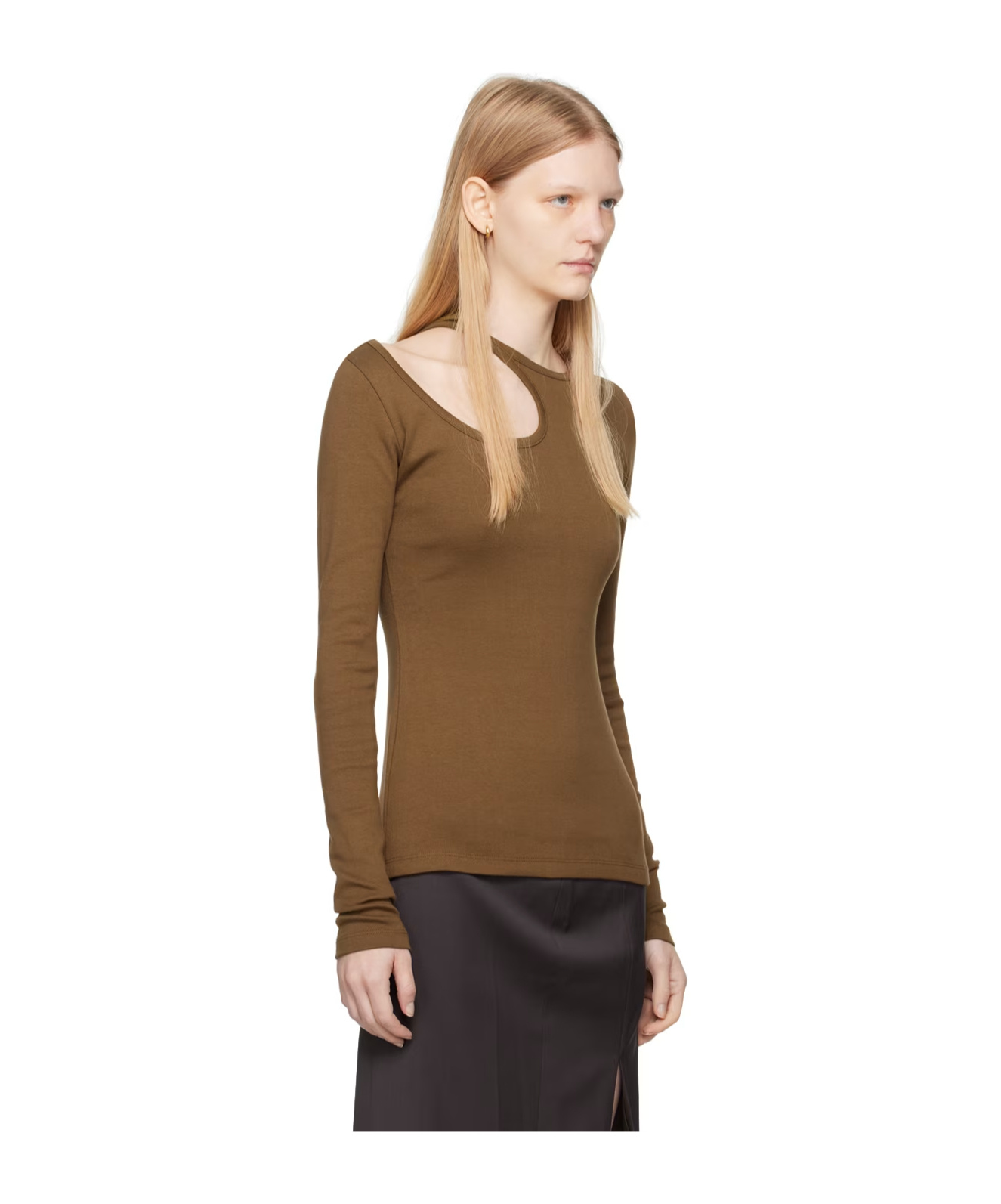 Low Classic Cut-out Long-sleeve Cotton T-shirt In Brown