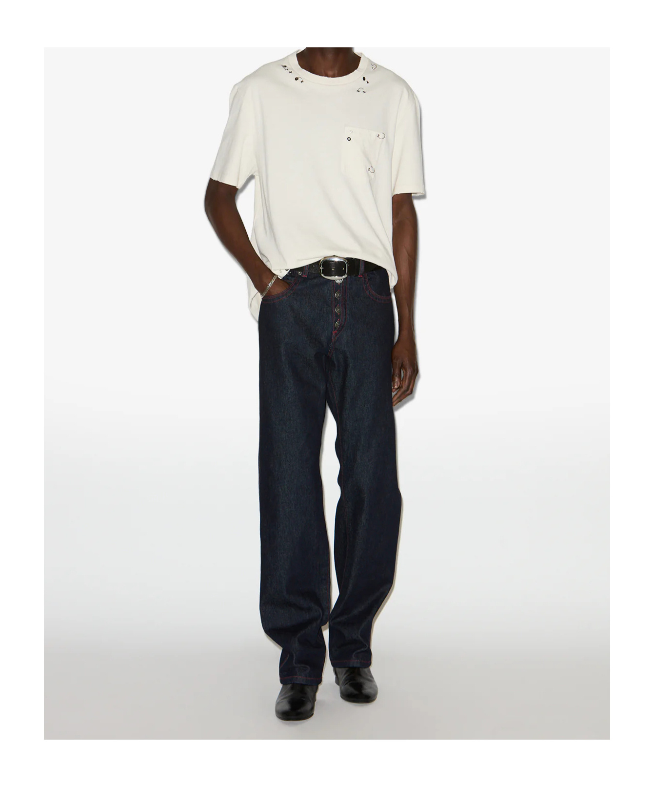 Isabel Marant Yezra Ring-embellished Distressed Cotton T-shirt In Neutral