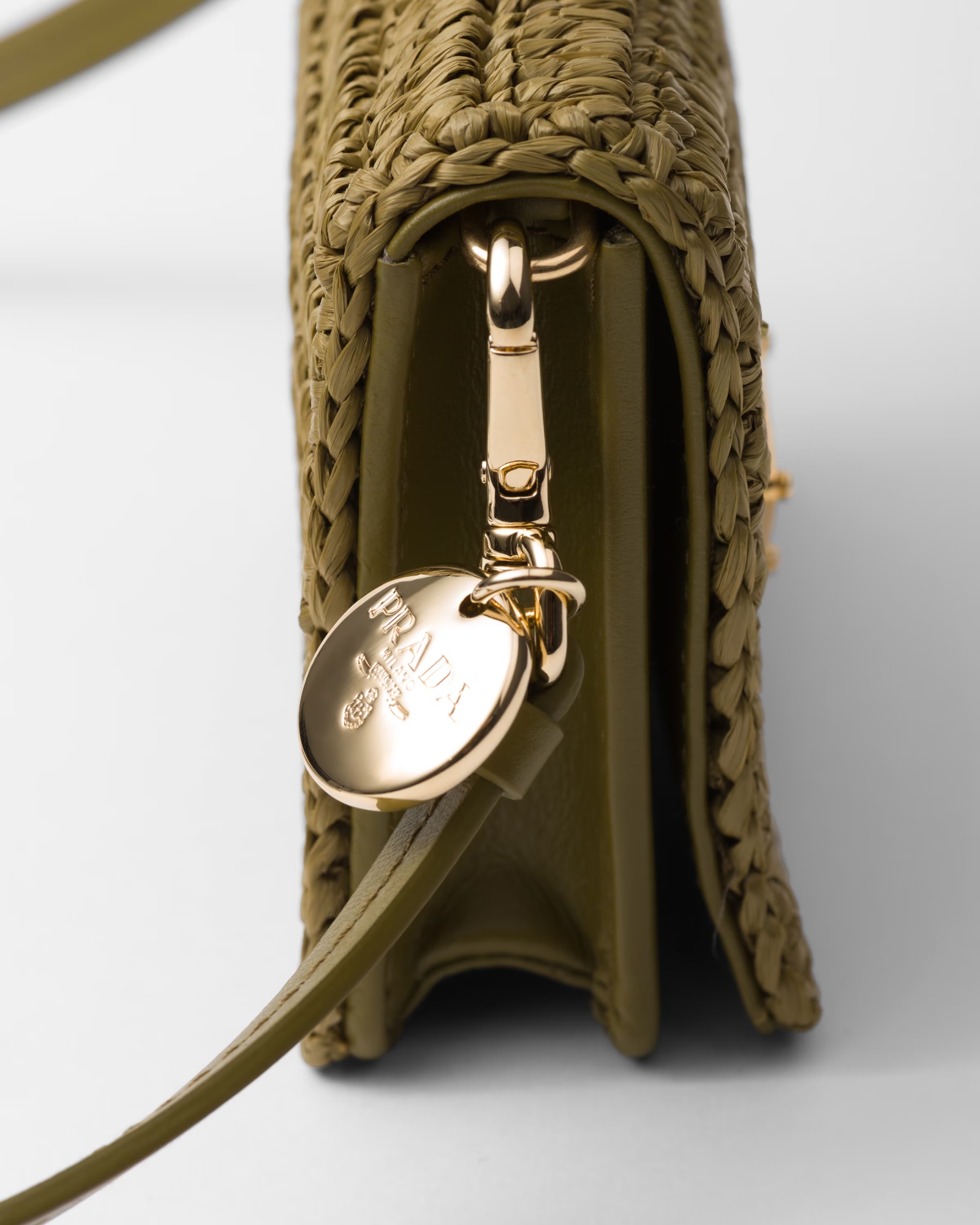 Prada Enamel Triangle Logo Crochet Purse In Olive Green