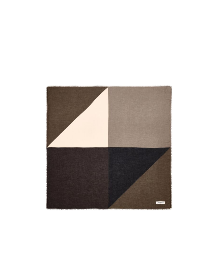 Saint Laurent Geometric-print Frayed Scarf In Black