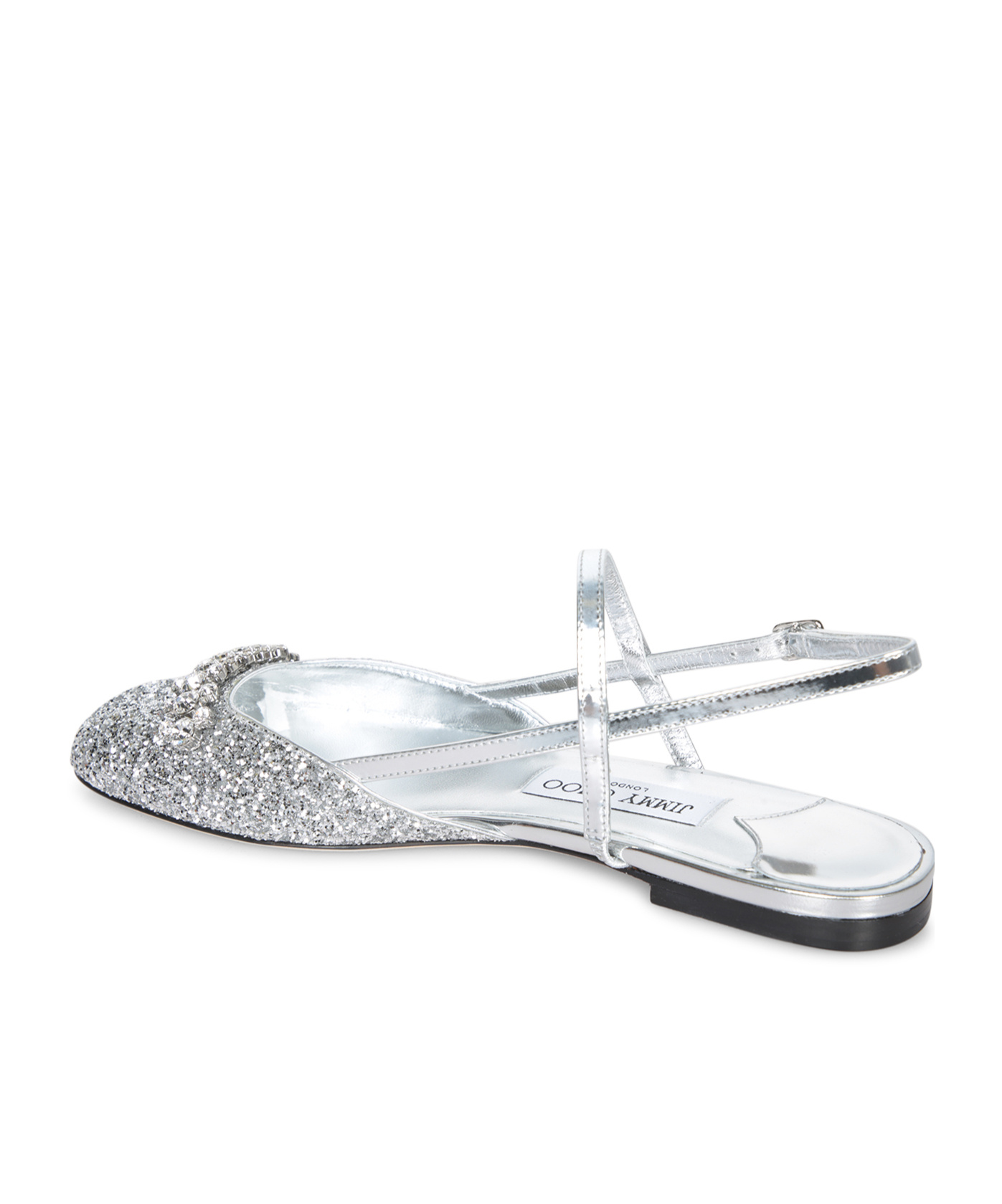 Jimmy Choo Glitter Pointed Toe Sandals With Embellished Detail In Silver
