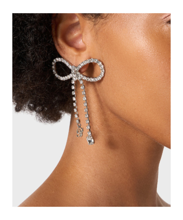 Shop Blumarine Embellished Bow Earrings In White