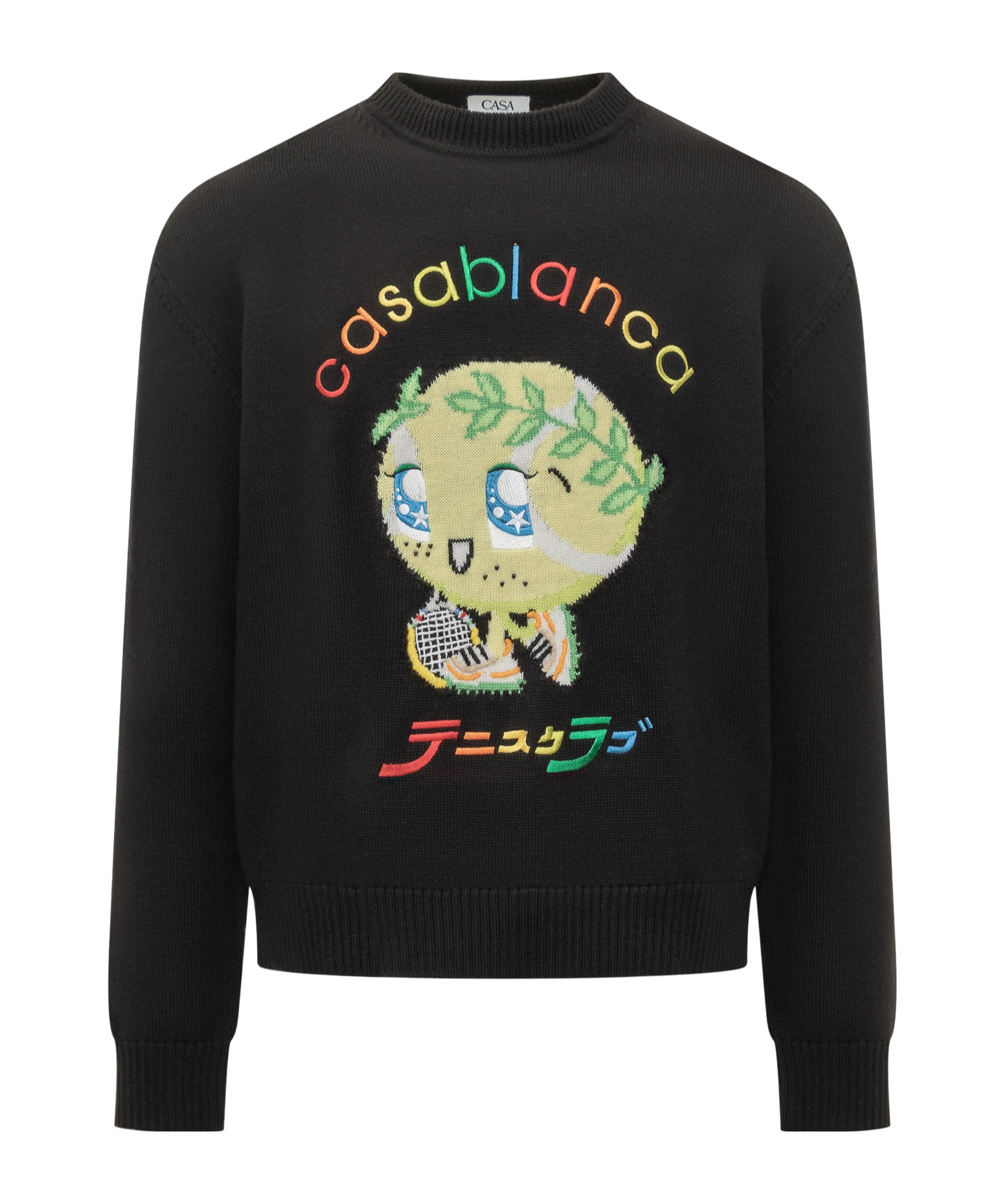Casablanca Character Intarsia Wool Crewneck Sweater In Black