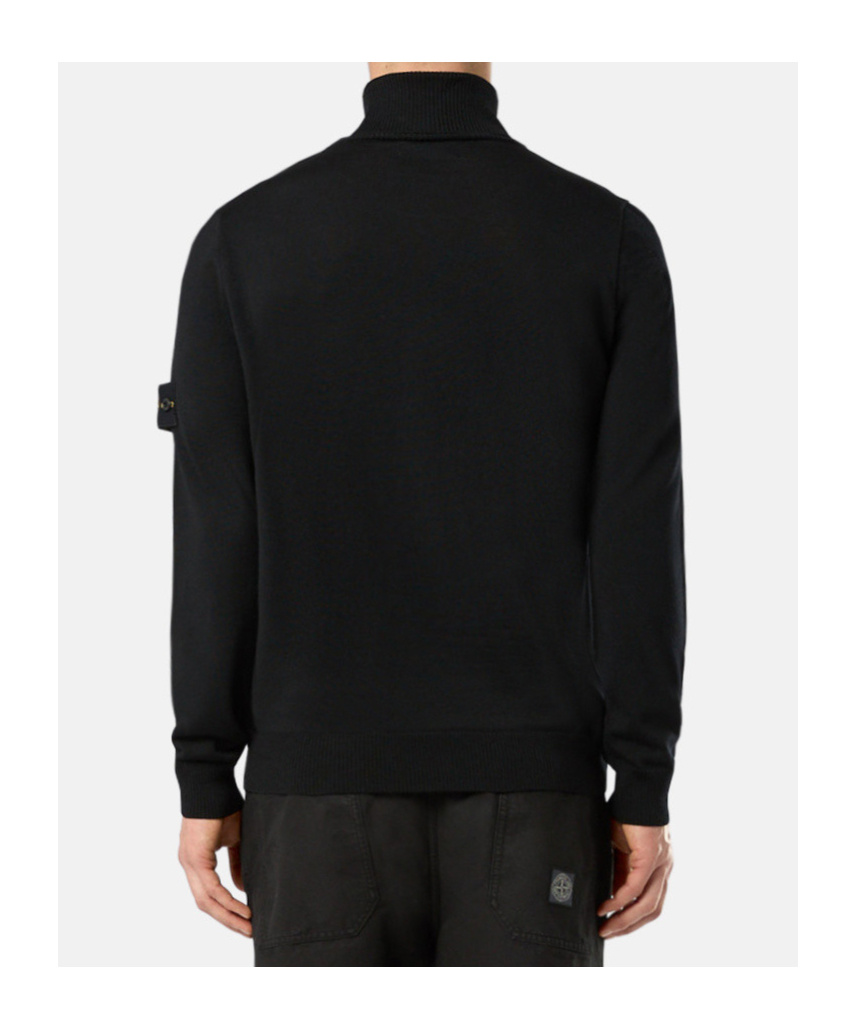 Stone Island Turtleneck Jumper With Finely Ribbed Trims In Black