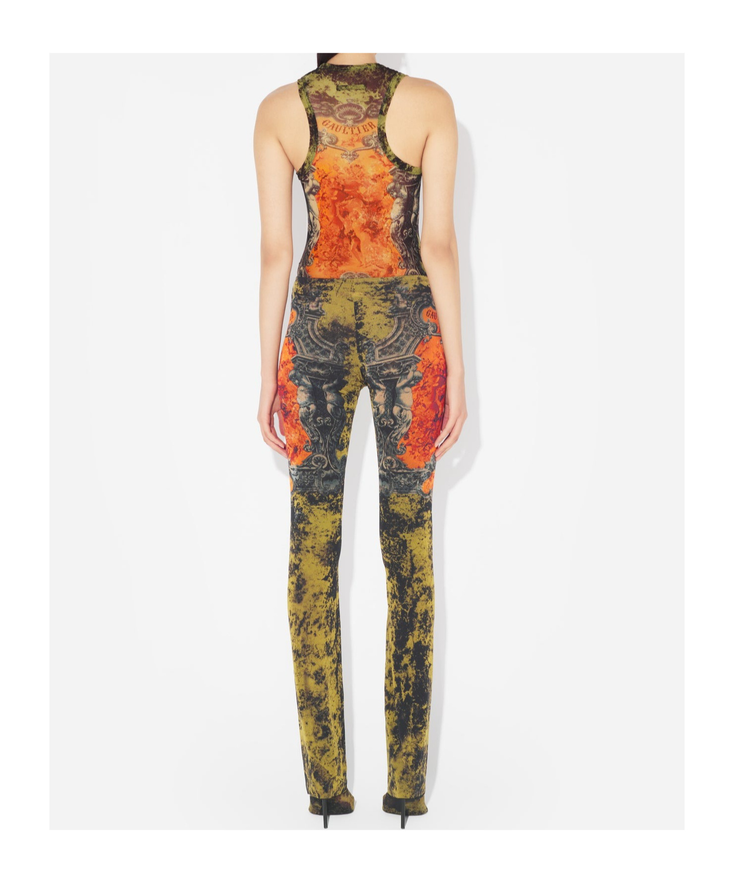 Jean Paul Gaultier Straight Flared Graphic Print Stretch Trousers In Multi