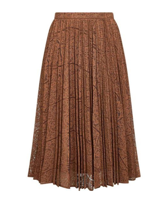 Max Mara Brown Lace Leandro Pleated Midi Skirt In Brown