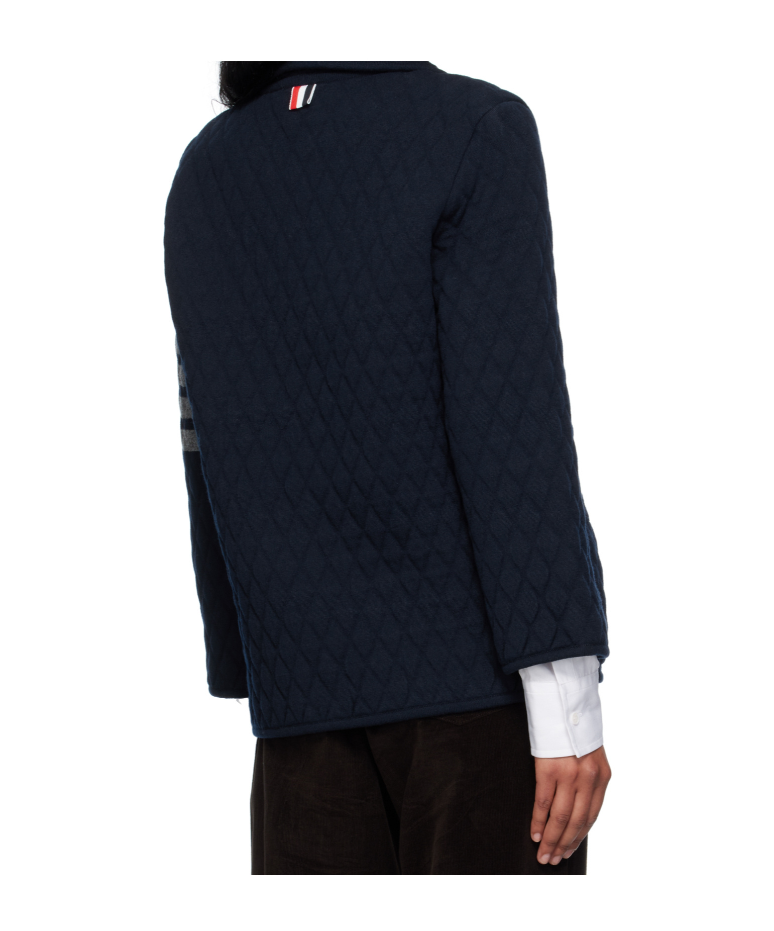 Thom Browne Navy Quilted Knit Merino Wool 4-bar Work Jacket In Blue
